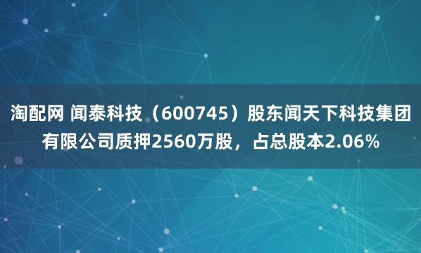 淘配网 闻泰科技（600745）股东闻天下科技集团有限公司质押2560万股，占总股本2.06%